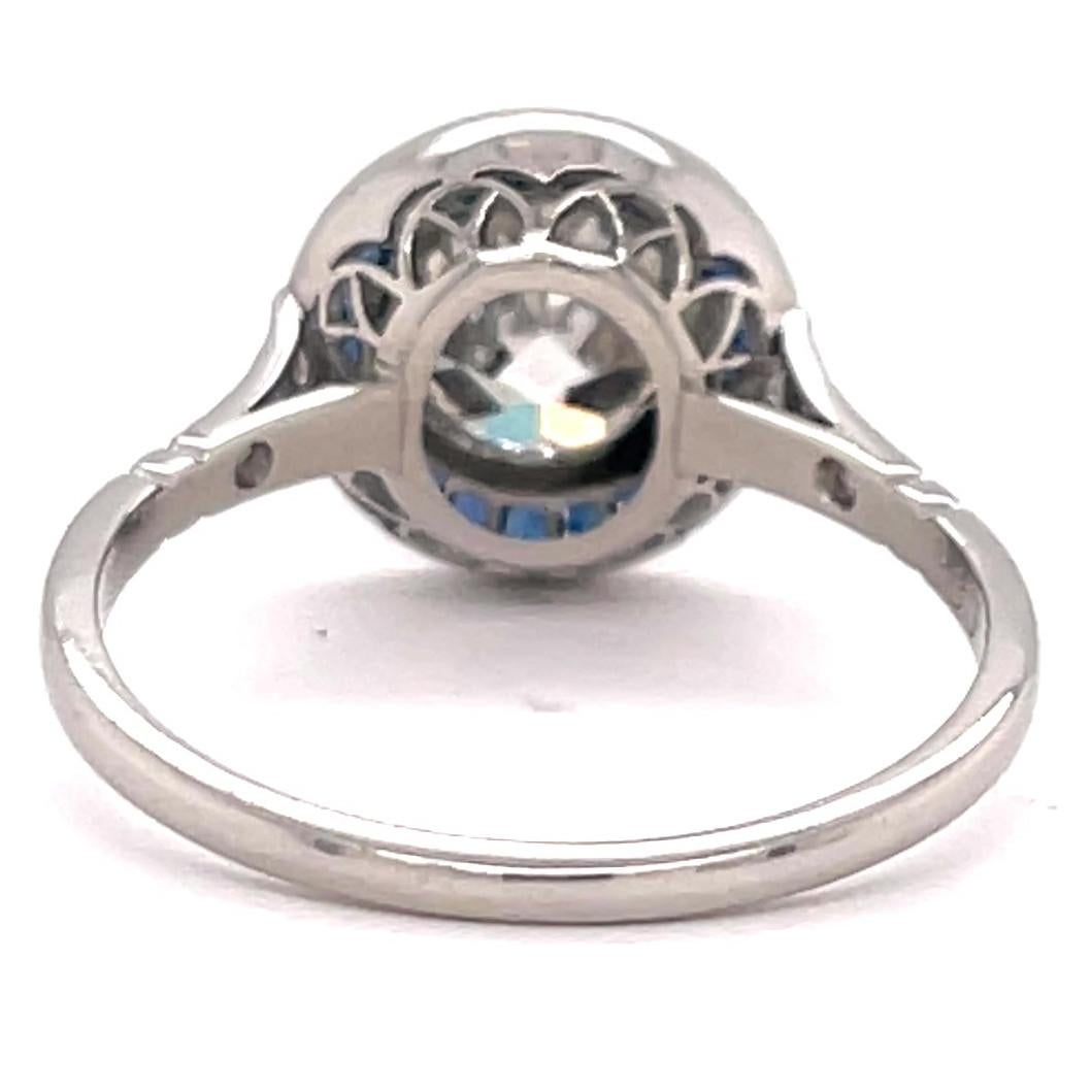 Art Deco Inspired 1.50 Carat Old Euro Diamond Sapphire Platinum Engagement Ring 1
