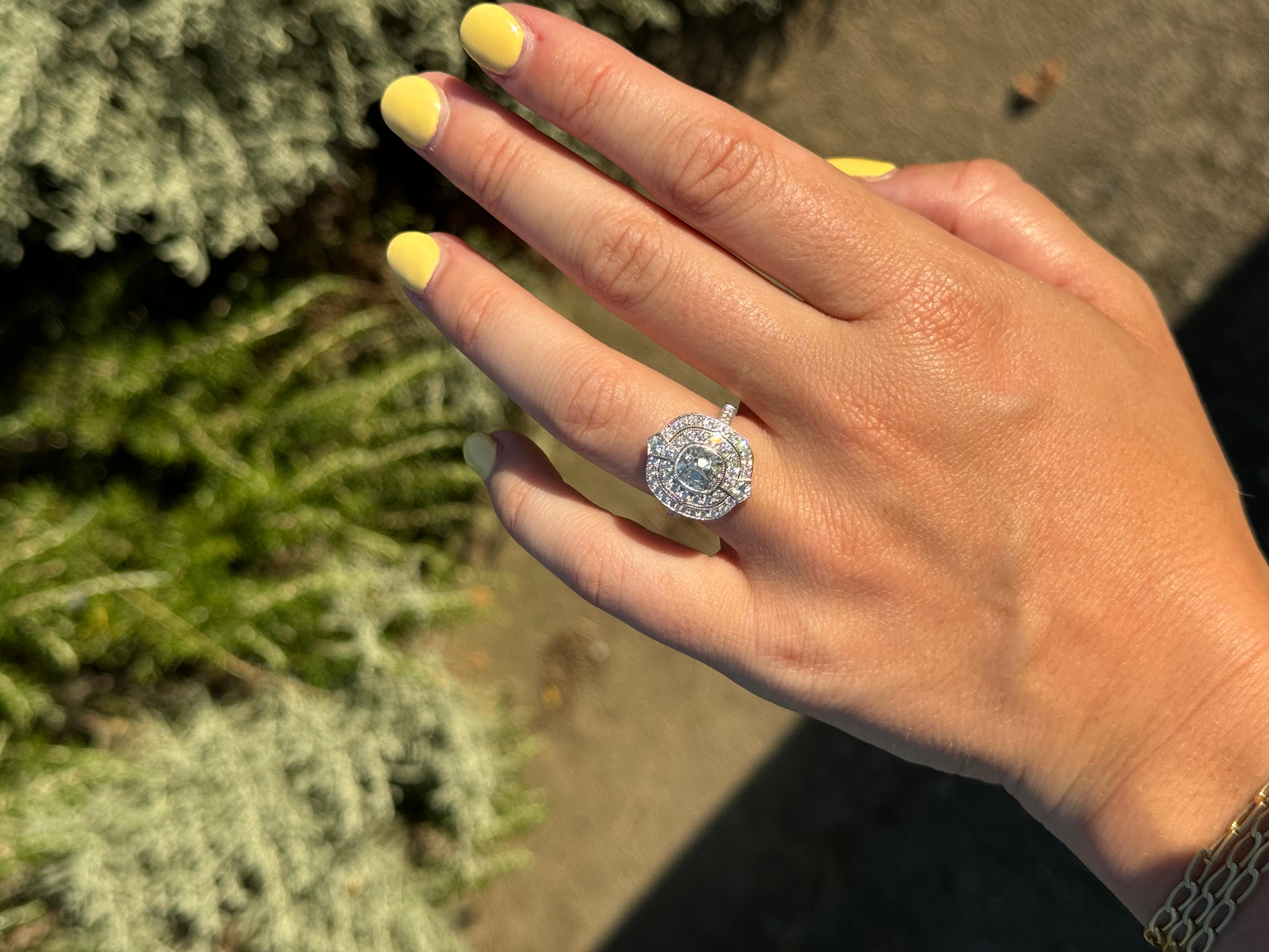 Old Mine Cut Art Déco inspired 1.52 Carats diamond ring For Sale