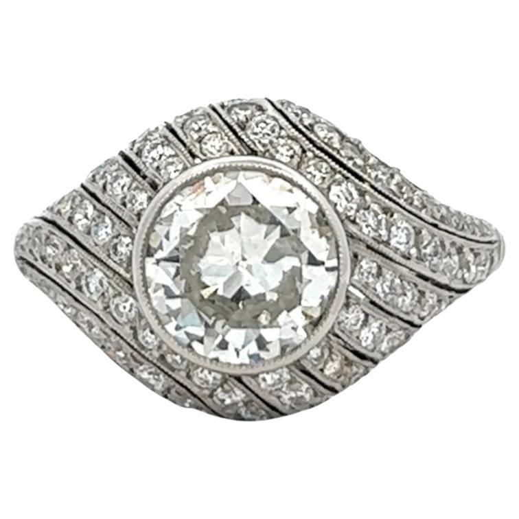Art Deco Inspired 1.60 Carats Platinum Ring For Sale