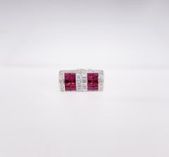 Art Deco Inspired 1.60 Ruby and Diamond Mosaic Panel Ring Set in 18K White Gold