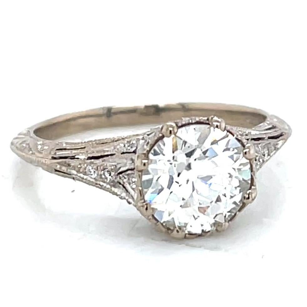 Art Deco Inspired 1.65 Carat Old European Cut Diamond Platinum Engagement Ring In Excellent Condition In Beverly Hills, CA