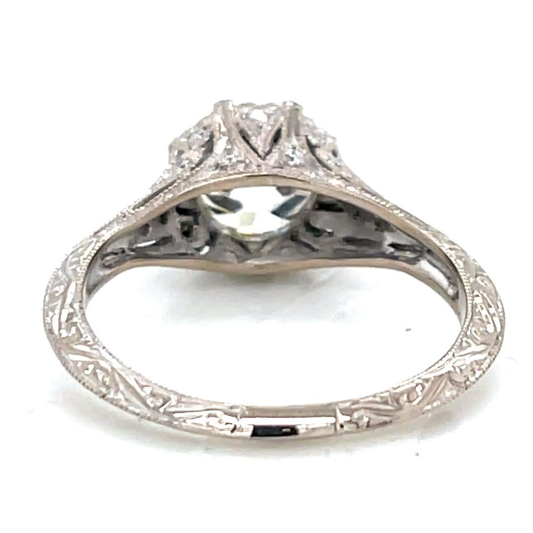 Art Deco Inspired 1.65 Carat Old European Cut Diamond Platinum Engagement Ring 1