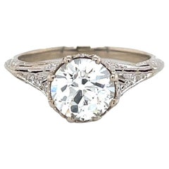 Art Deco Inspired 1.65 Carat Old European Cut Diamond Platinum Engagement Ring
