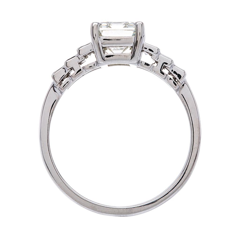 Art Deco Inspired 1.70 Carat Emerald Cut Diamond Platinum Engagement Ring 1
