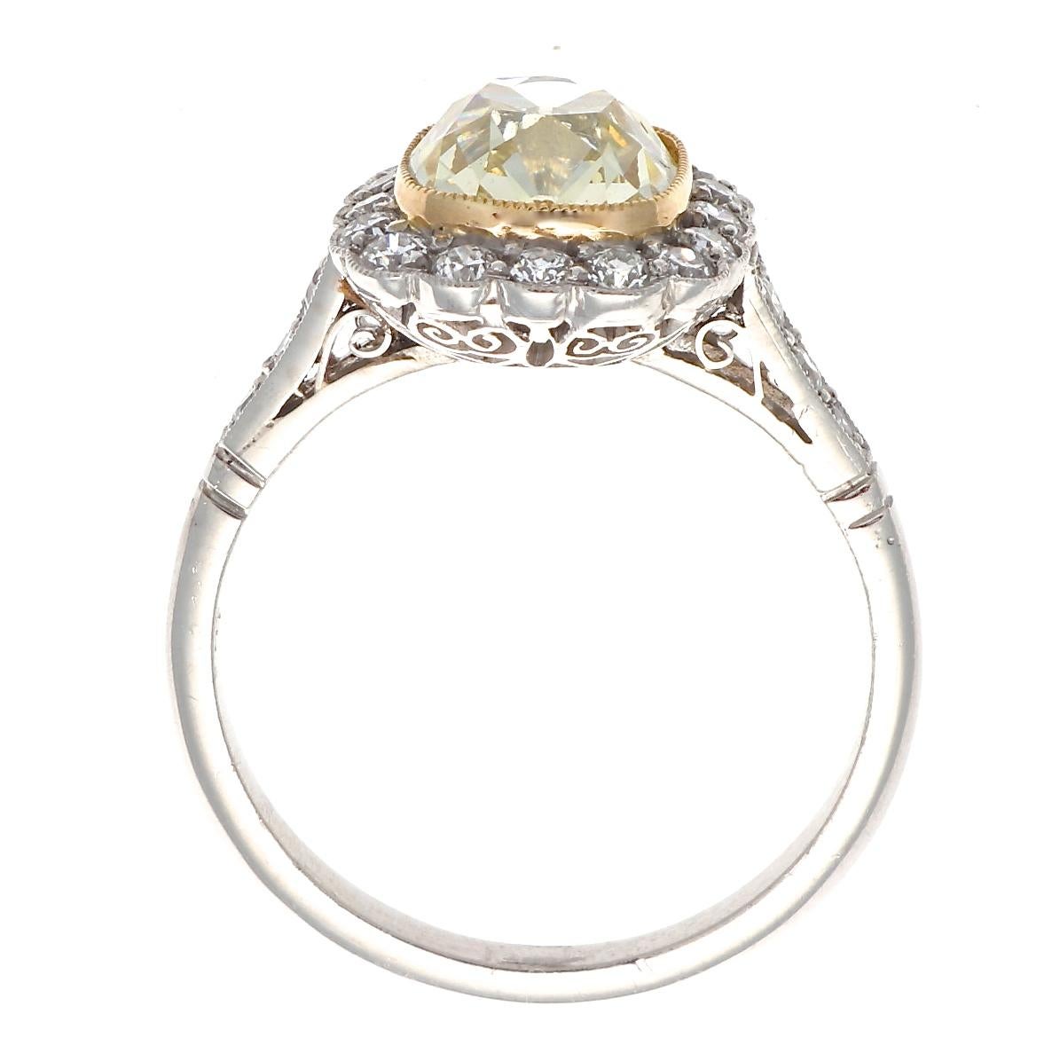 Women's Art Deco Inspired 1.73 Ct. Old Mine Cut Light Yellow Diamond Platinum Ring