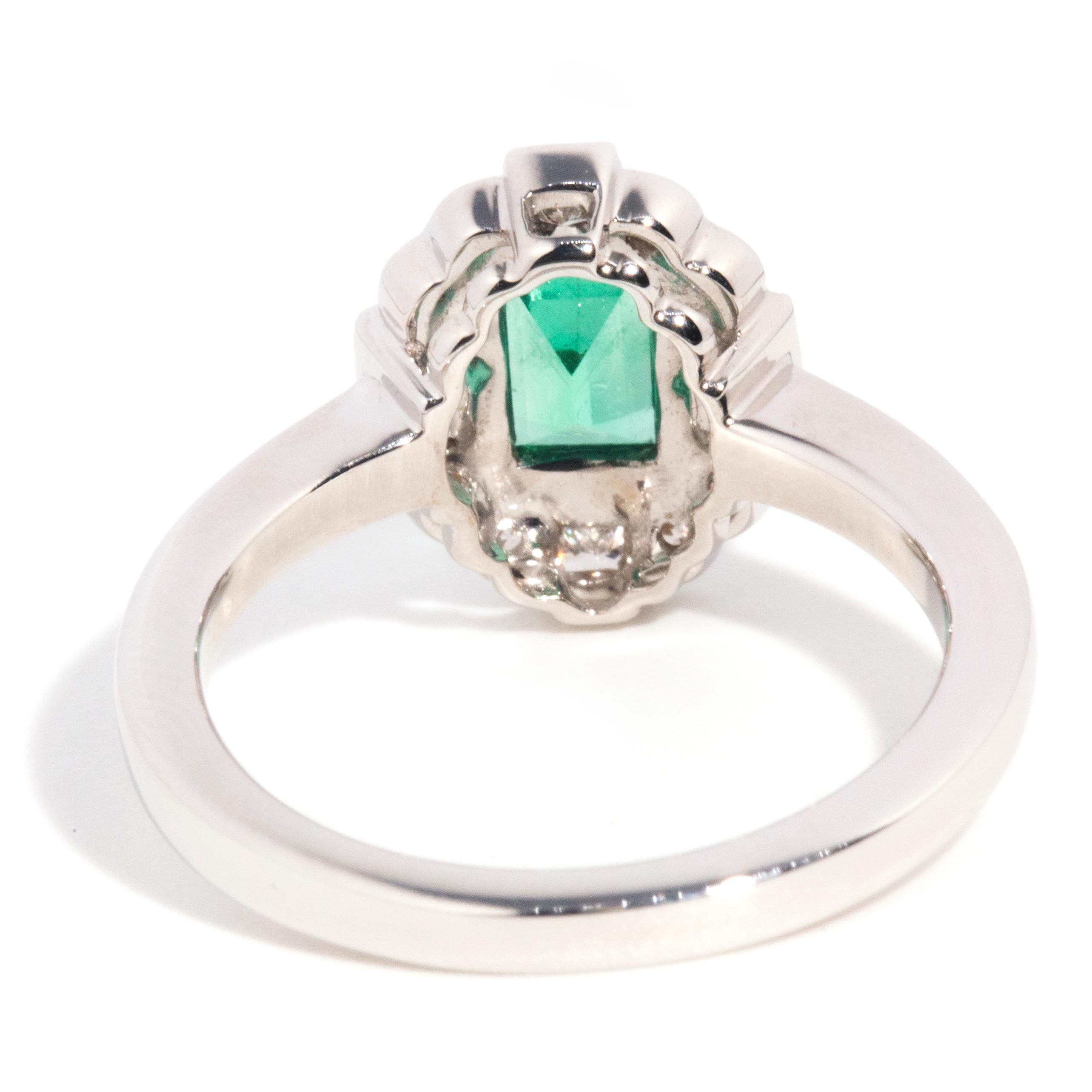 Art Deco Inspired 18 Carat Gold Emerald Cut Emerald and Diamond Cluster Ring 3