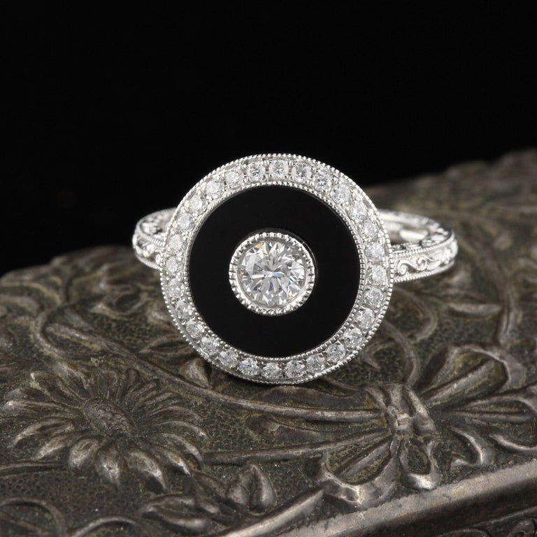 Art Deco Inspired 18 Karat White Gold Onyx and Diamond Ring at 1stDibs