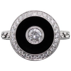 Art Deco Inspired 18 Karat White Gold Onyx and Diamond Ring