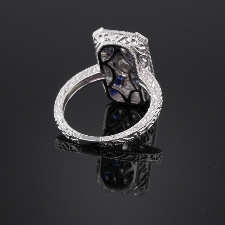 Art Deco Inspired 18 Karat White Gold Sapphire and Diamond Ring For ...