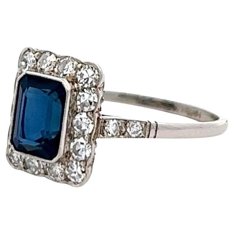 Women's or Men's Art Deco Inspired 1.84 Carats Sapphire Diamond Platinum Cluster Ring For Sale