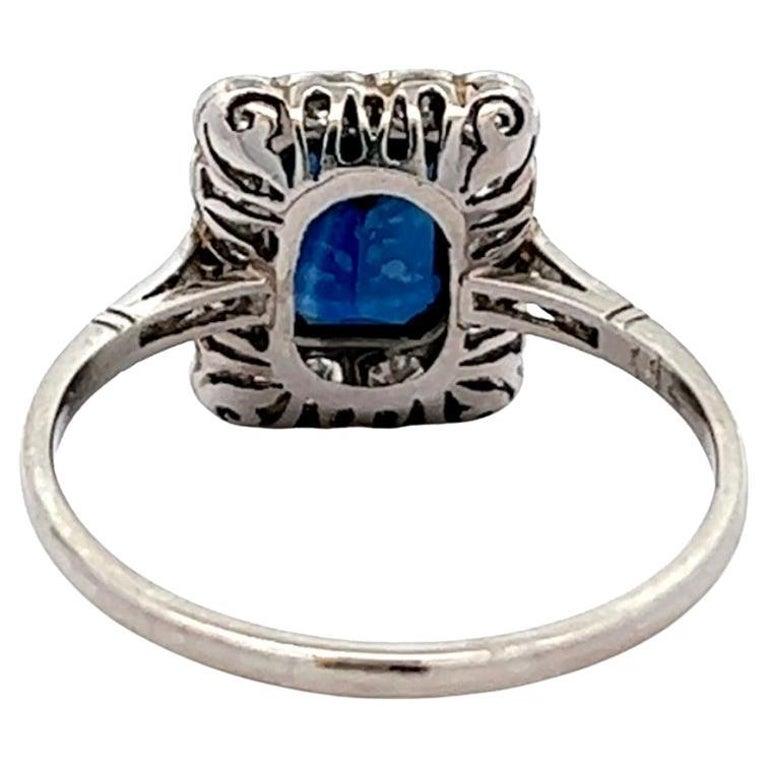 Art Deco Inspired 1.84 Carats Sapphire Diamond Platinum Cluster Ring For Sale 1