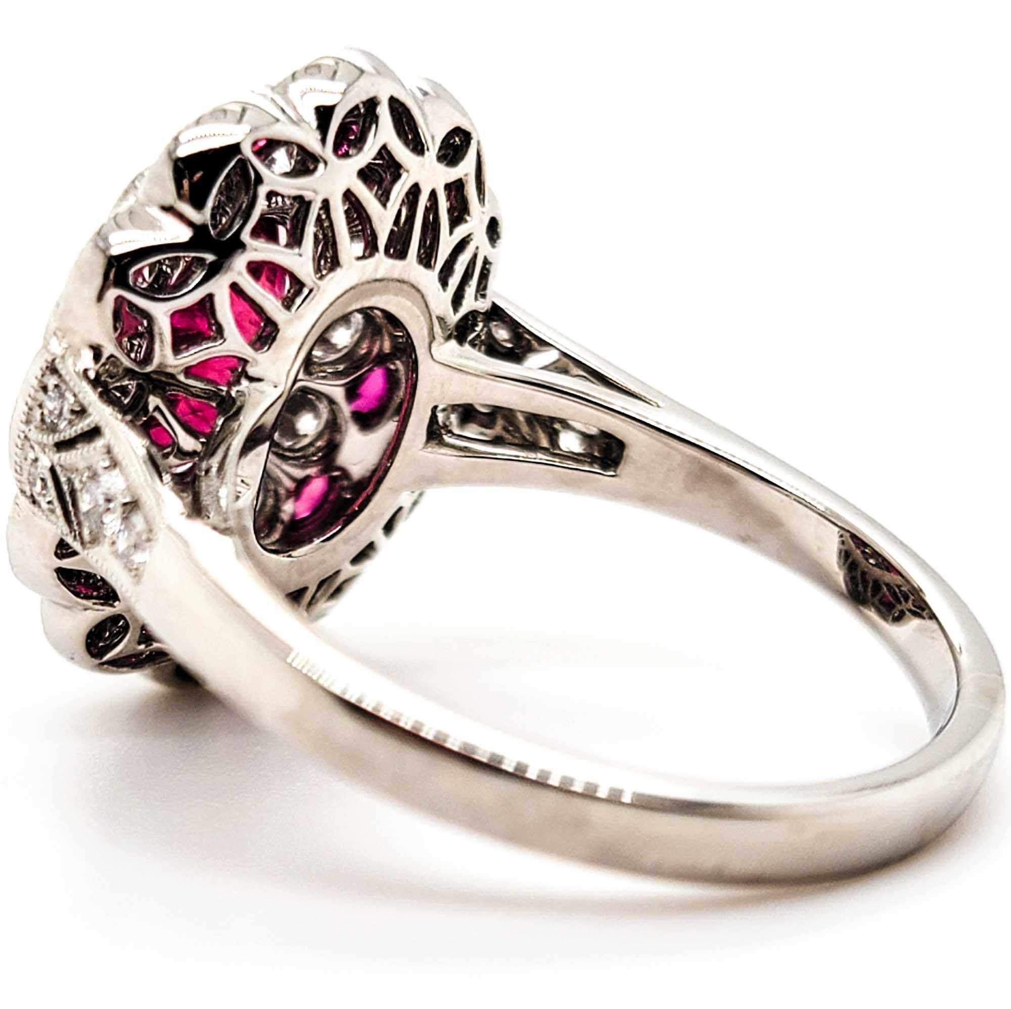 Oval Cut Sophia D. Art Deco Inspired 1.88 Carat Oval Ruby and Diamond Platinum Ring For Sale