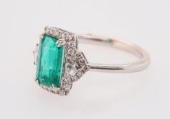 Art Deco-inspired Emerald and Diamond Cocktail Ring in 18K White Gold