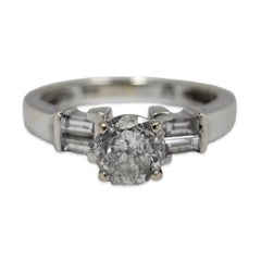 Art Deco Inspired 18K White Gold Diamond Ring, 0.85tcw Round & Baguette