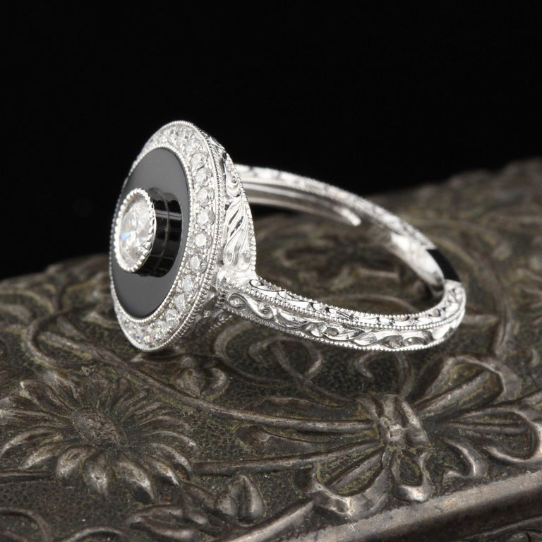 Art Deco Inspired 18 Karat White Gold Onyx and Diamond Ring at 1stDibs ...