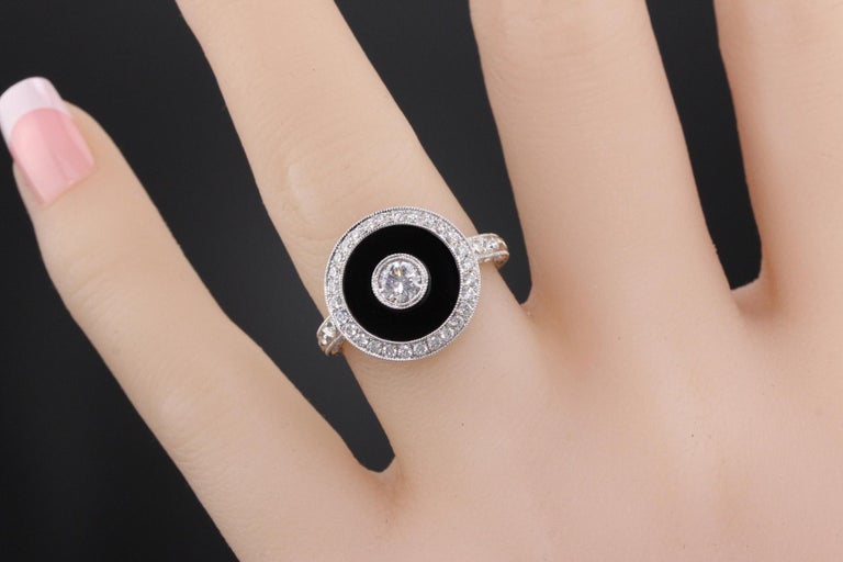 Art Deco Inspired 18 Karat White Gold Onyx and Diamond Ring at 1stDibs ...