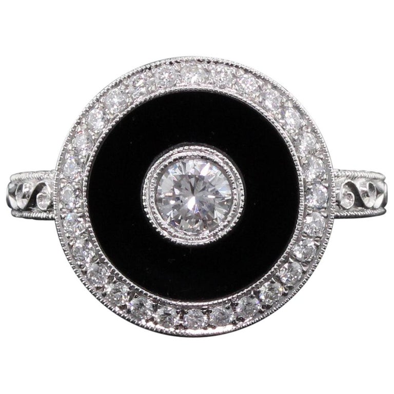 Art Deco Inspired 18 Karat White Gold Onyx and Diamond Ring at 1stDibs ...