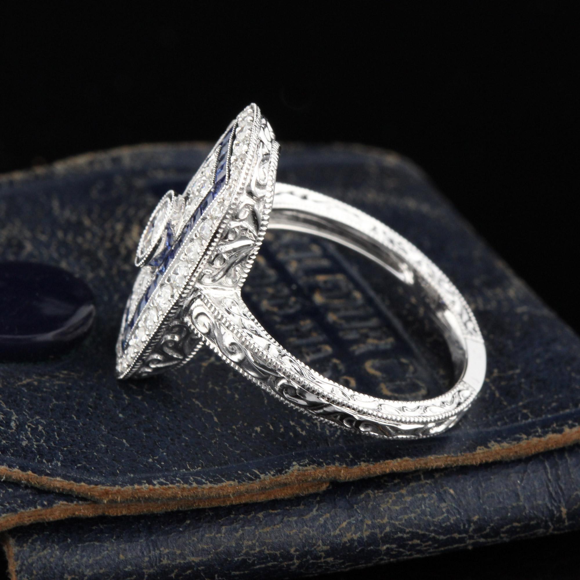 Contemporary Art Deco Inspired 18 Karat White Gold Sapphire and Diamond Ring