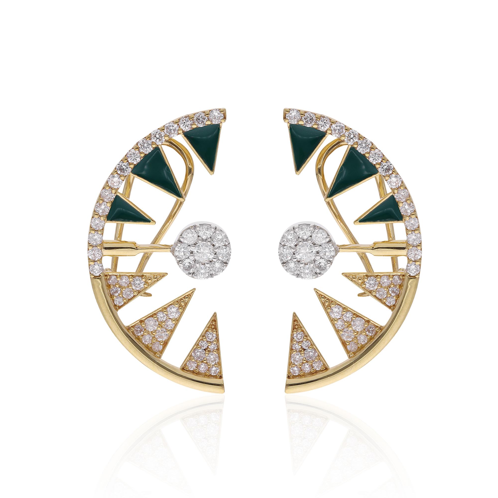 Art Deco inspiriert 1.91Ct Diamant Schwarz Emaille Ohr Manschette Ohrringe 14K Gelbgold (Rundschliff) im Angebot