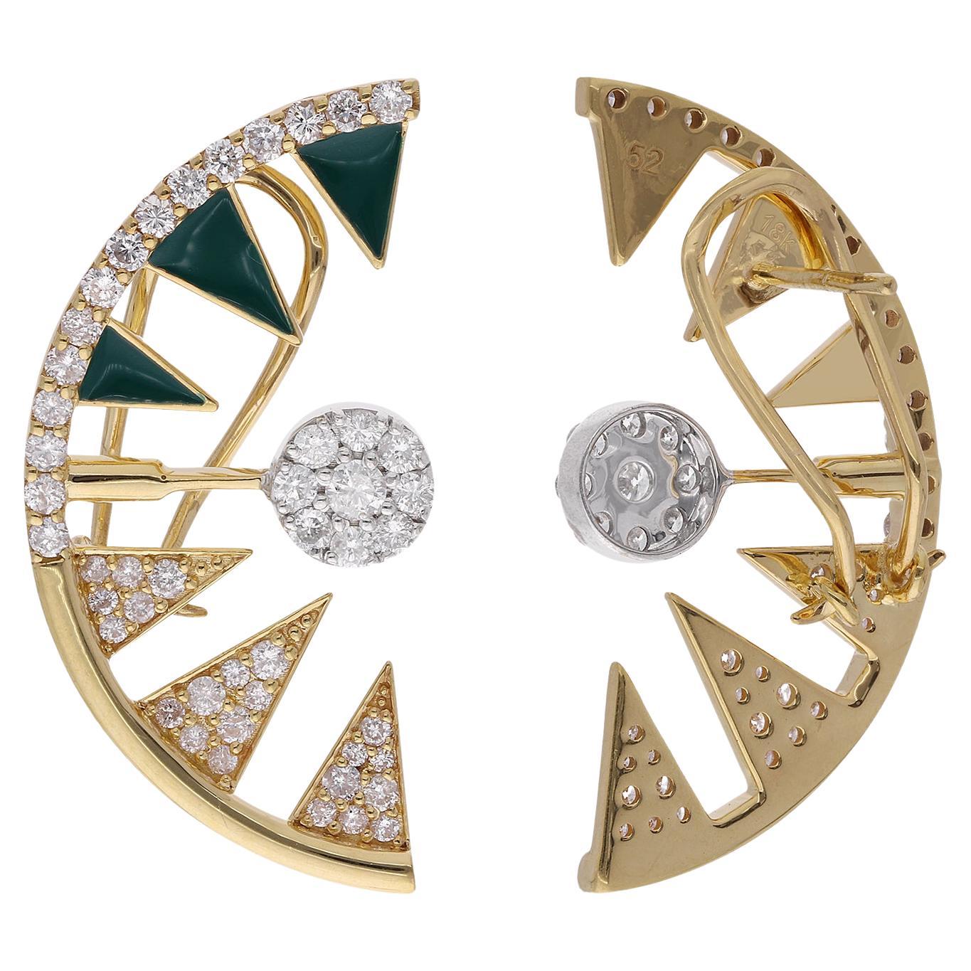 Art Deco inspiriert 1.91Ct Diamant Schwarz Emaille Ohr Manschette Ohrringe 14K Gelbgold Damen im Angebot