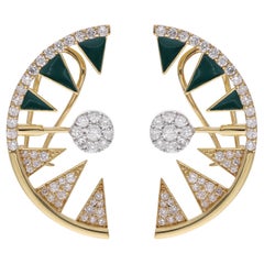 Art Deco Inspired 1.91Ct Diamond Black Enamel Ear Cuff Earrings 14K Yellow Gold