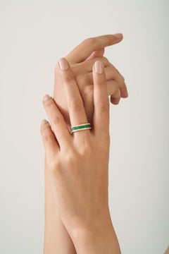 Art Deco Inspired 1ct Emerald & Diamond Eternity Band Ring in 14K Gold Stackable
