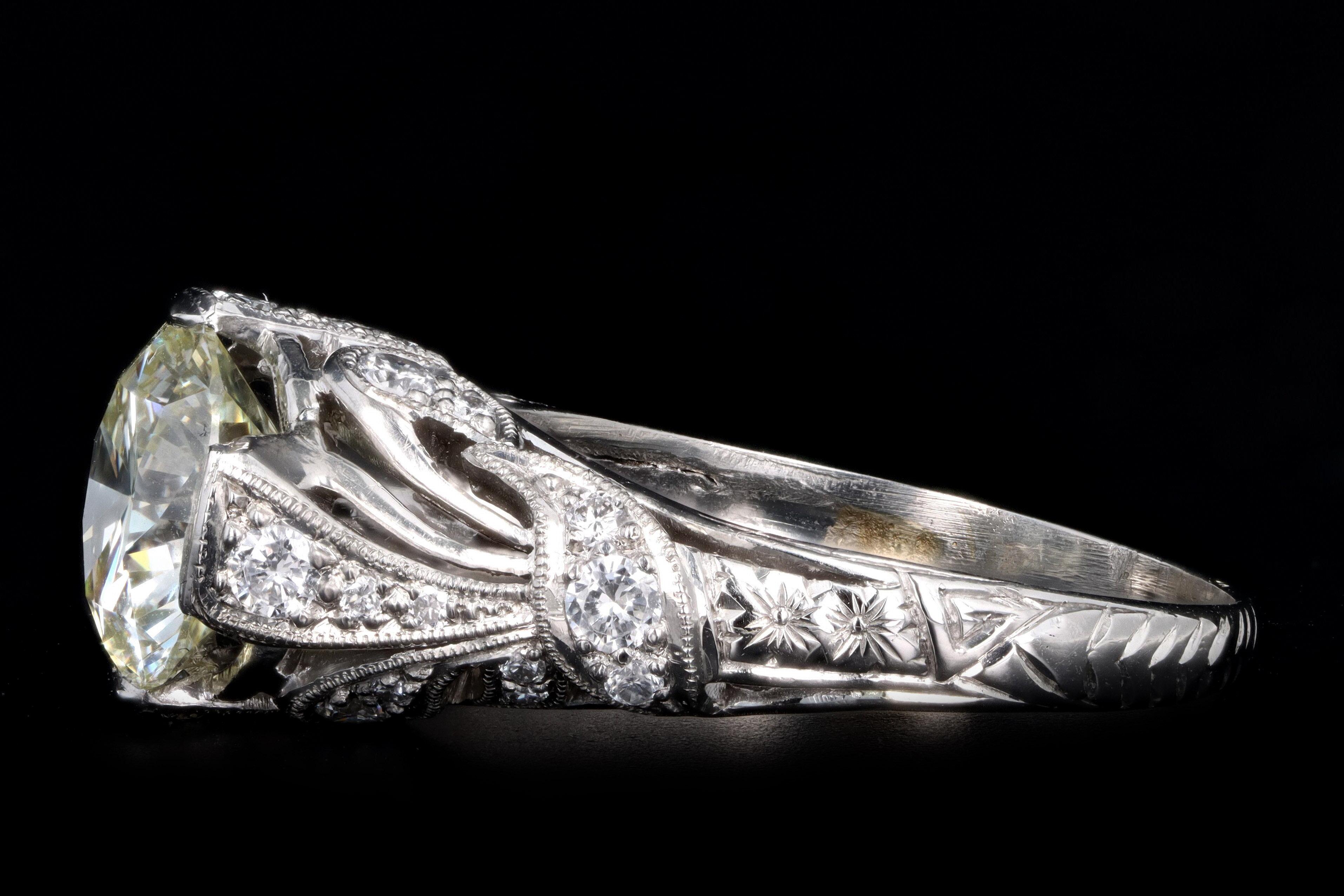Round Cut Art Deco Inspired 2.12 Carat Round Brilliant Cut Diamond Engagement Ring