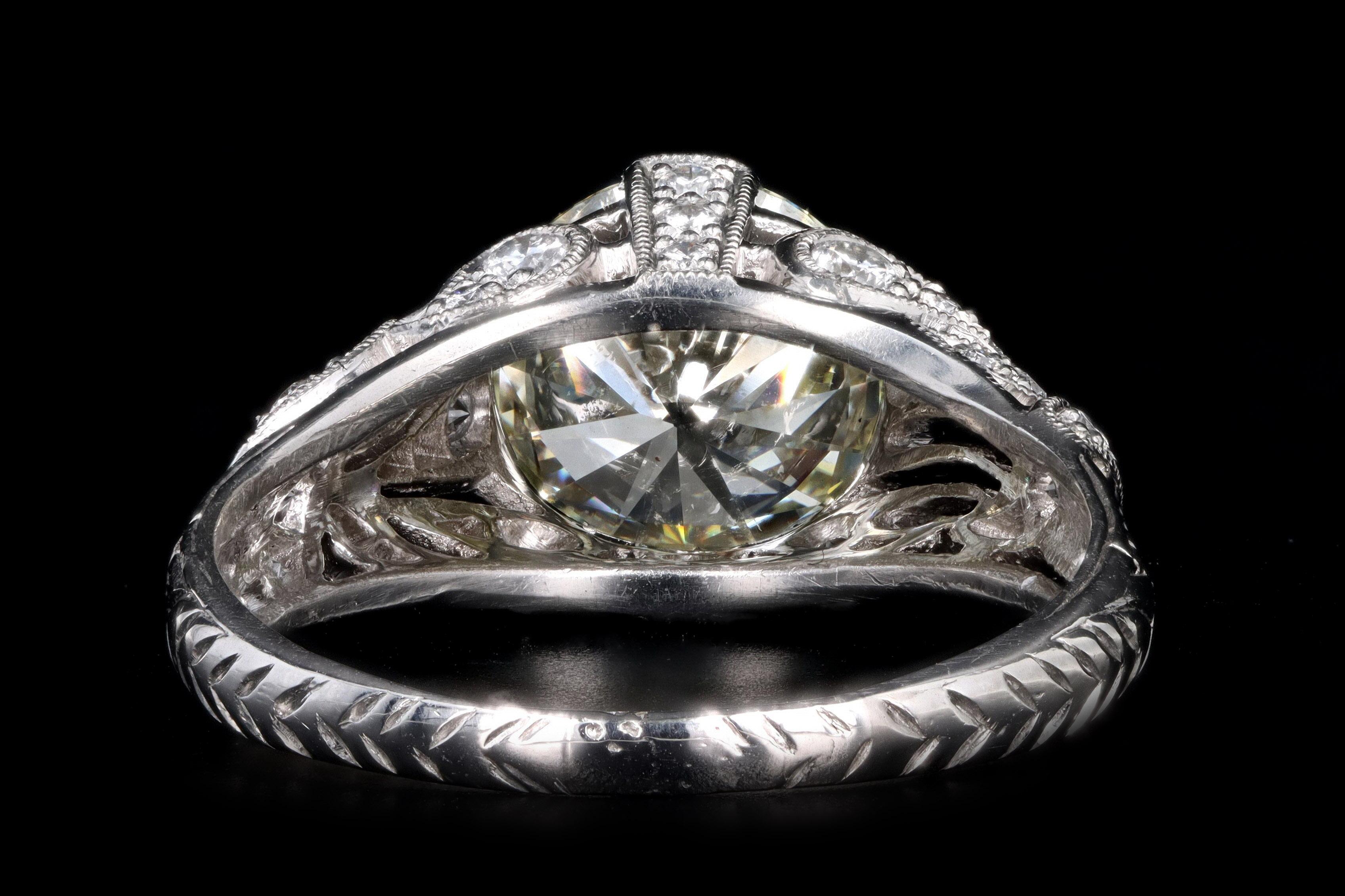 Women's Art Deco Inspired 2.12 Carat Round Brilliant Cut Diamond Engagement Ring