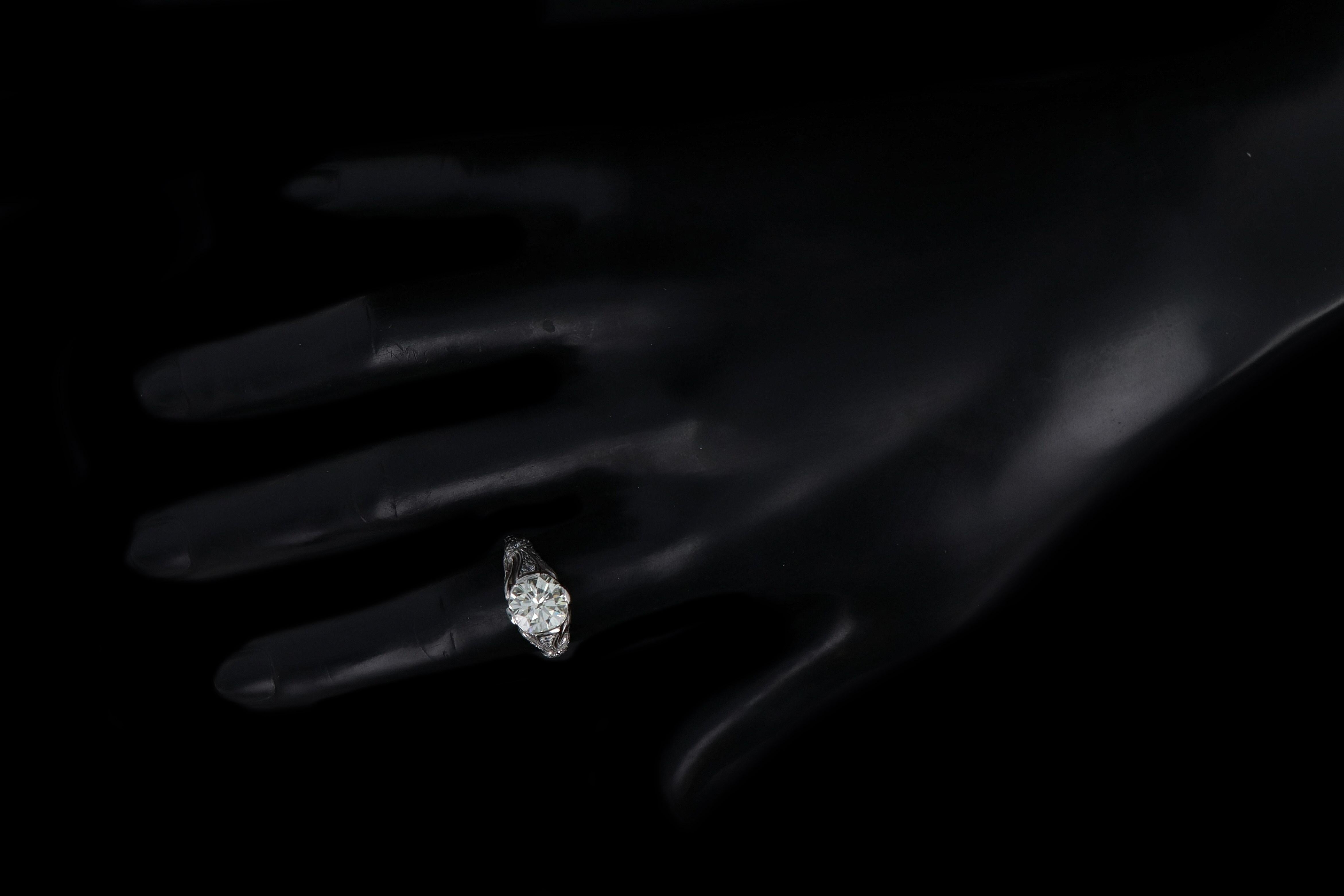 Art Deco Inspired 2.12 Carat Round Brilliant Cut Diamond Engagement Ring 3