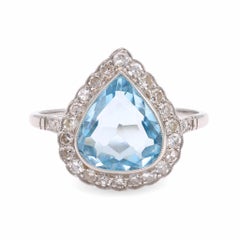 Antique Art Deco Inspired 2.14 Carat Aquamarine Diamond Platinum Cluster Ring
