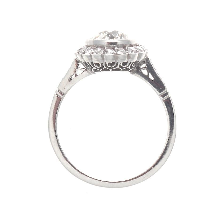 Art Deco Inspired 2.18 Carat Old European Cut Diamond Platinum Engagement Ring In New Condition In Beverly Hills, CA