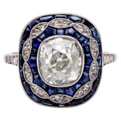 Bague dîner d'inspiration Art déco avec diamants et saphirs taille vieille mine de 2,24 carats