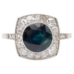 Art Deco Inspired 2.27 Carat Sapphire Diamond Platinum Ring