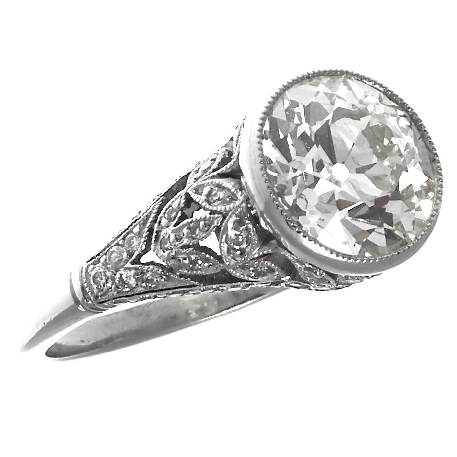 Old European Cut Art Deco Inspired 2.32 Carat Platinum Diamond Engagement Ring