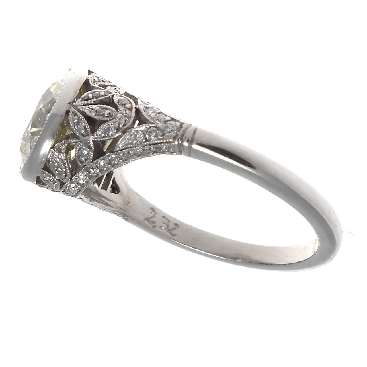 Art Deco Inspired 2.32 Carat Platinum Diamond Engagement Ring In New Condition In Beverly Hills, CA