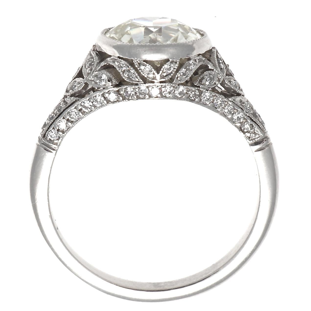 Women's Art Deco Inspired 2.32 Carat Platinum Diamond Engagement Ring