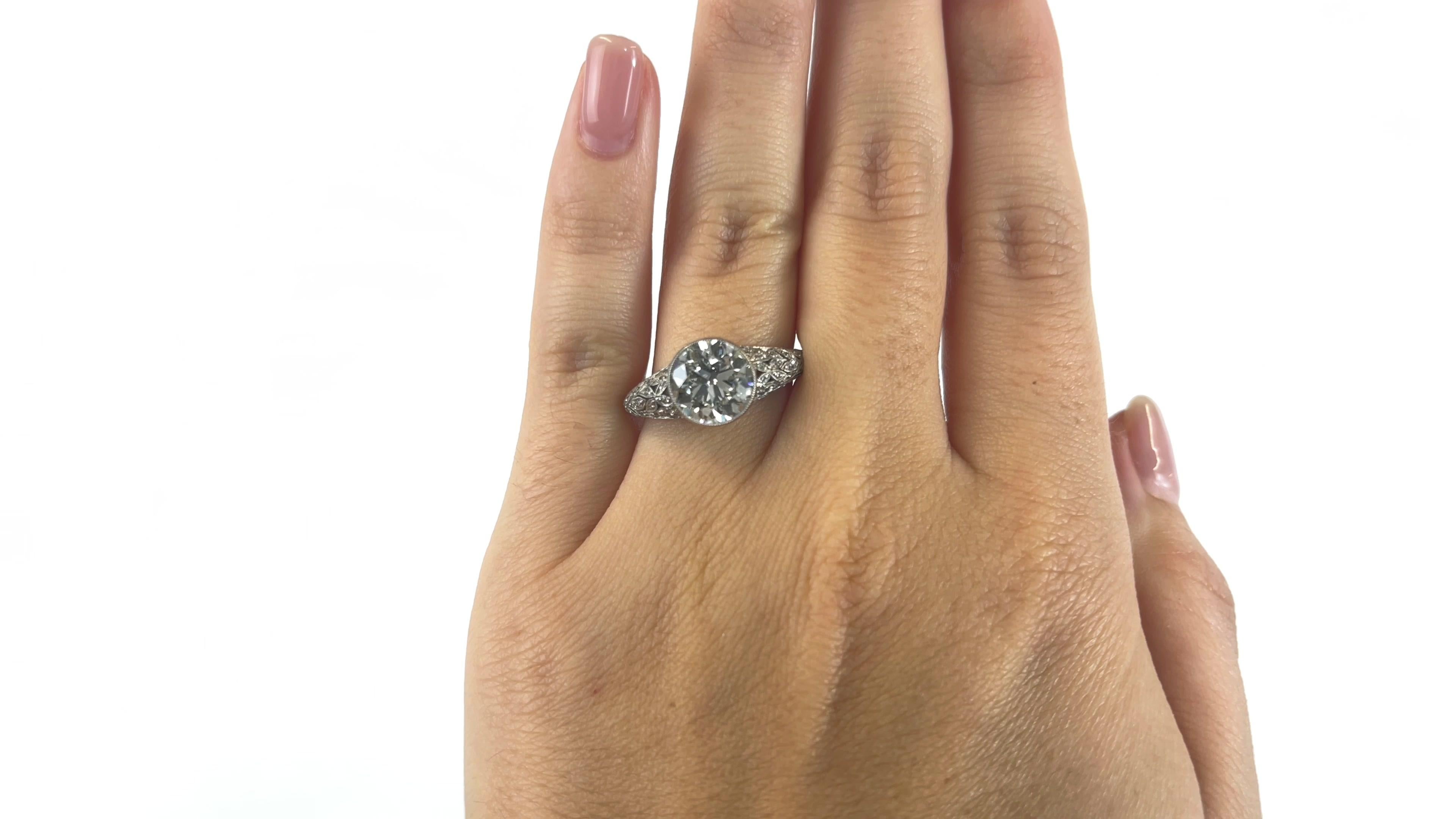 Art Deco Inspired 2.41 Carat Old European Cut Diamond Platinum Engagement Ring In Excellent Condition In Beverly Hills, CA