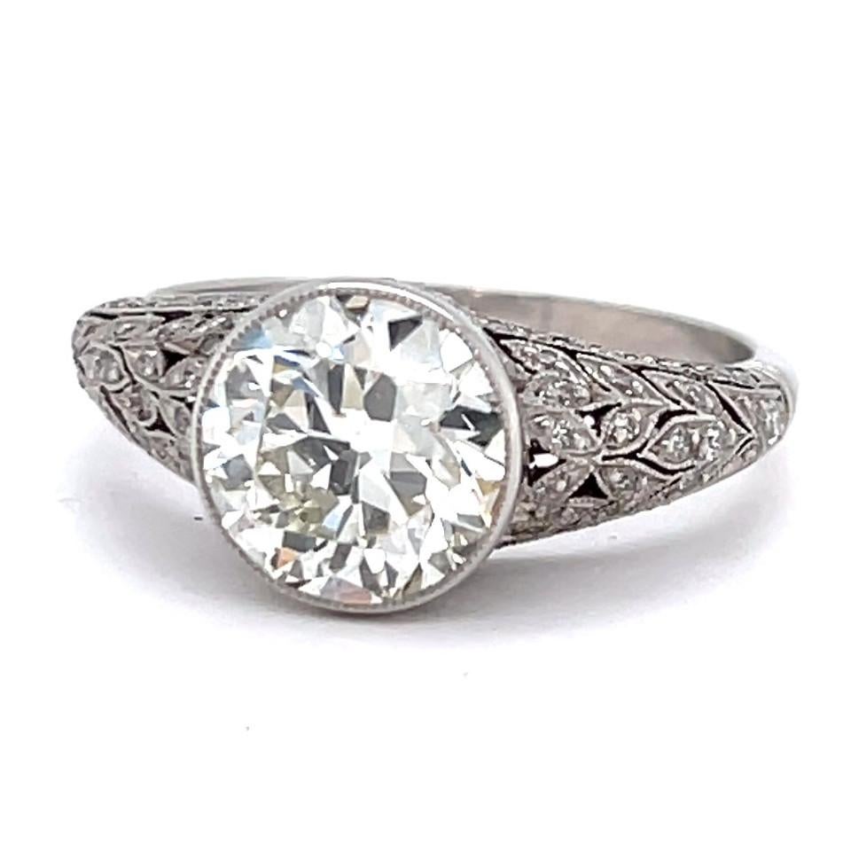 Art Deco Inspired 2.41 Carat Old European Cut Diamond Platinum Engagement Ring 1