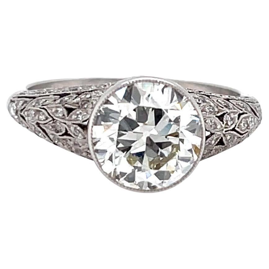 Art Deco Inspired 2.41 Carat Old European Cut Diamond Platinum Engagement Ring