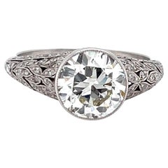 Art Deco Inspired 2.41 Carat Old European Cut Diamond Platinum Engagement Ring