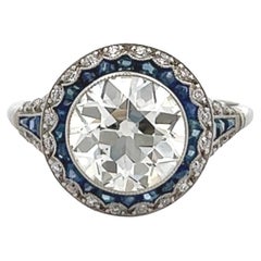 Art Deco Inspired 2.48 Carats Old European Cut Diamond Sapphire Platinum Target 