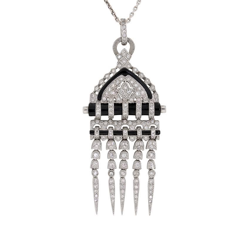 Art Deco Style 2.50 Carat Diamond and Onyx Pendant For Sale