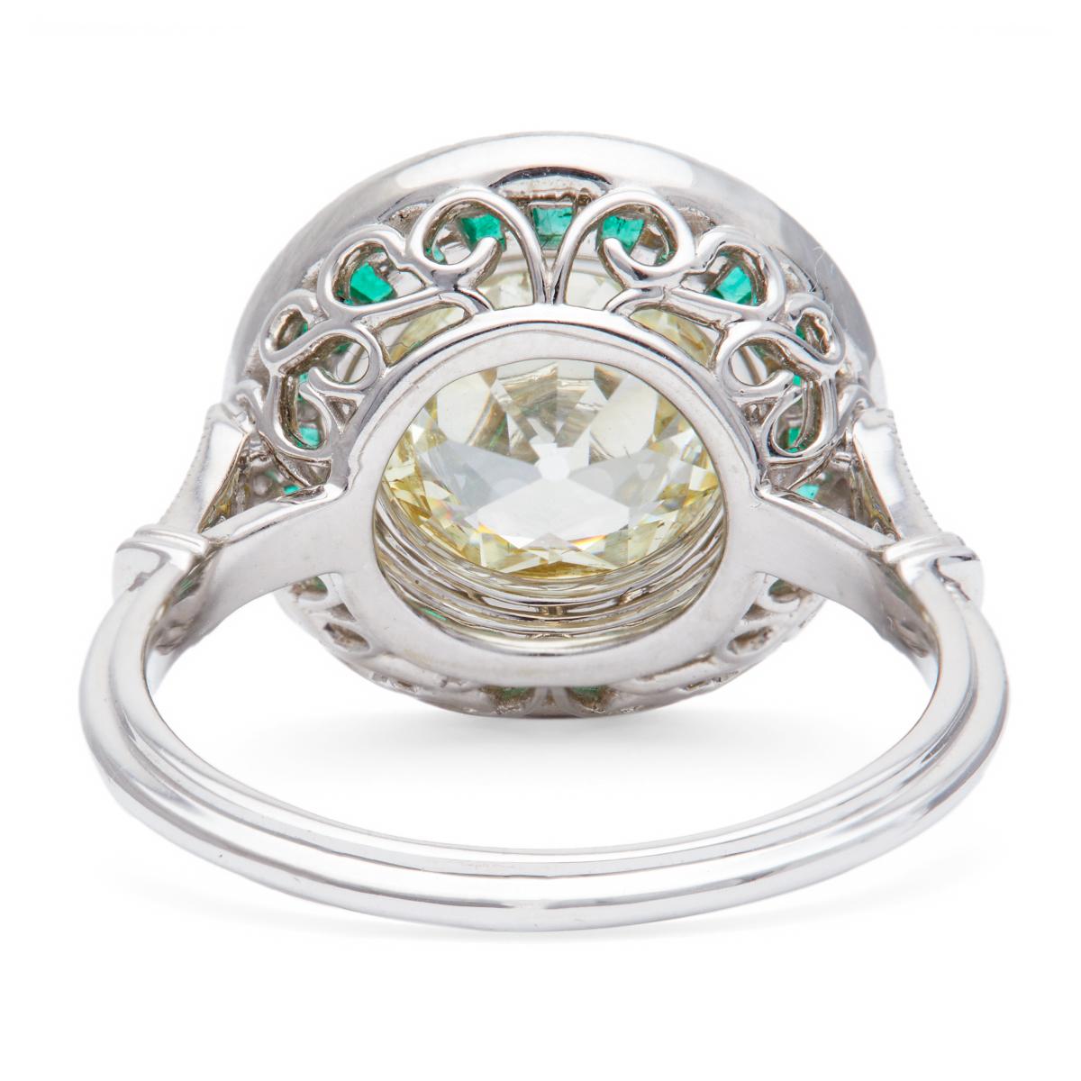 Art Deco Inspired 2.51 Carats Old European Cut Diamond Emerald 14k White Gold 2