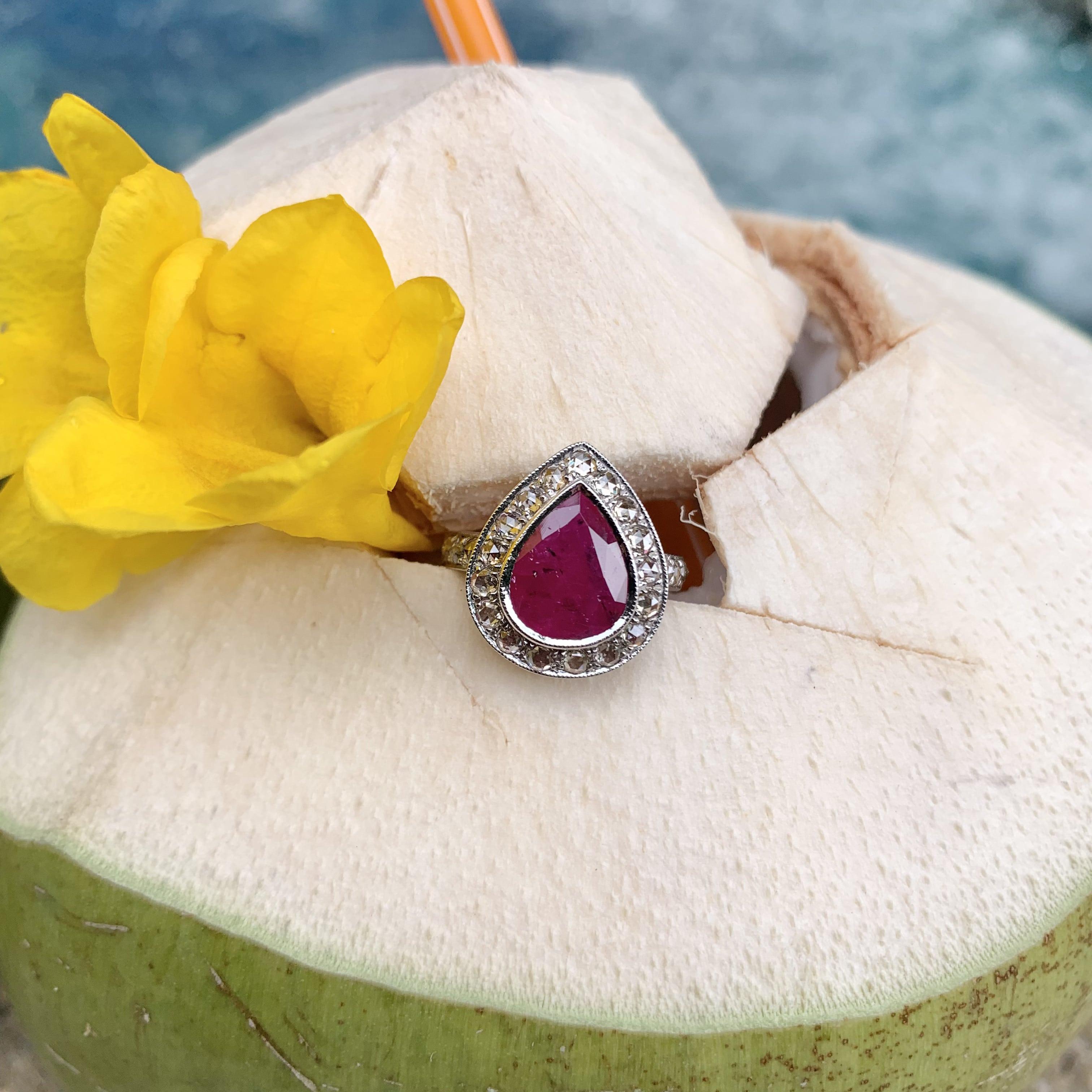 Showcasing a super sensational and an astonishing piece of jewelry, meticulously handcrafted to enchant all connoisseurs of art deco-inspired designs!

This remarkable ring showcases an awe-inspiring 2.80 Carat Ruby as its centerpiece, radiating an