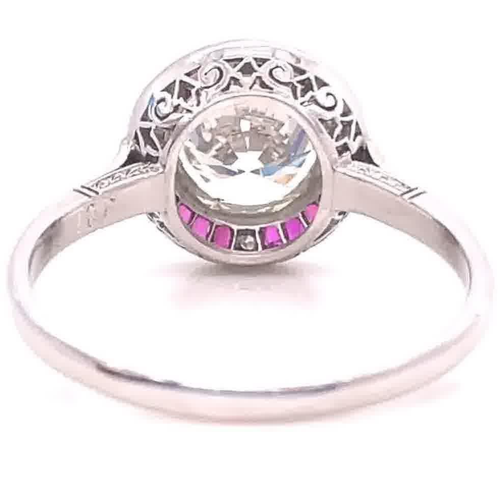 Women's Art Deco Inspired 2.81 Carat Transitional Cut Diamond Ruby Platinum Ring