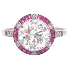 Art Deco Inspired 2.81 Carat Transitional Cut Diamond Ruby Platinum Ring
