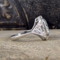 Art Deco Inspired 2.90ct Aquamarine and Diamond Cluster Ring with Shoulders Plat
