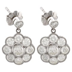 Art Deco Inspired 3 Carat Round Brilliant Diamond Platinum Cluster Earrings
