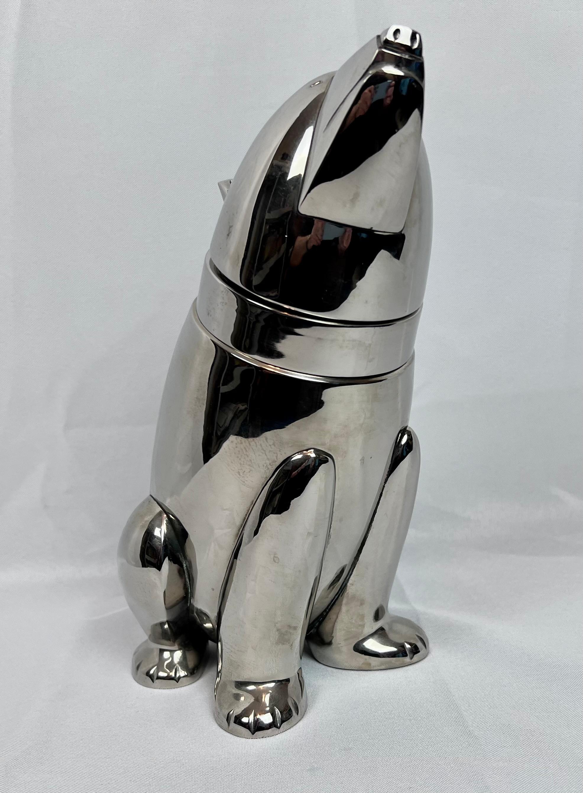 Art-déco-inspirierter 3-teiliger figuraler vernickelter Polarbär-Cocktailshaker, vernickelt im Angebot 3