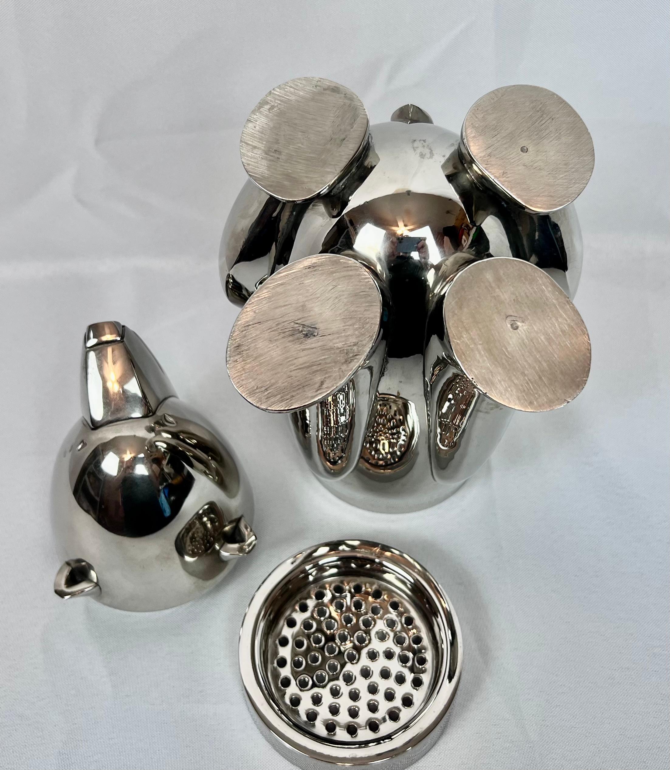 Art-déco-inspirierter 3-teiliger figuraler vernickelter Polarbär-Cocktailshaker, vernickelt im Angebot 4